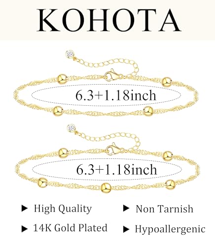 KOHOTA Silver Gold Bracelets for Women Trendy 14K Gold Plated Bracelet for Women Non Tarnish Dainty Stackable Layered Chain Heart Pearl Knot Beaded Bracelets Stack Set Charm Mothers Day Jewelry Gifts - color: D.Satellite beads-gold