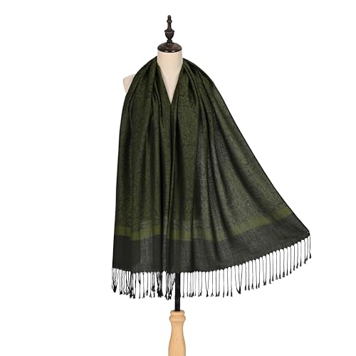 Pashmina Shawl Wrap for Women Soft Lightweight Multi-Purpose Scarf for Weddings, Parties & Casual Wear - color: Jacquard Dark Green - Pl1832
