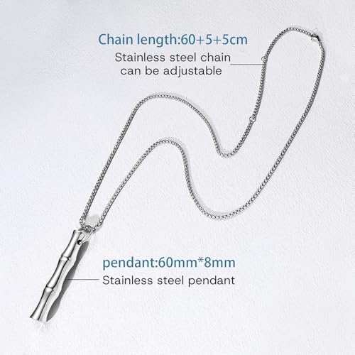COTATI Anxiety Breathing Necklace Breathe Easy Mindfulness Necklace Stainless Steel Pendant for Women Men Natural Calm & Stress Relief - color: Silver-bamboo