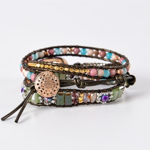 YGLINE Boho Handmade Natural Stone Wrap Bracelets Jasper Crystal Beads Bracelet Jewelry