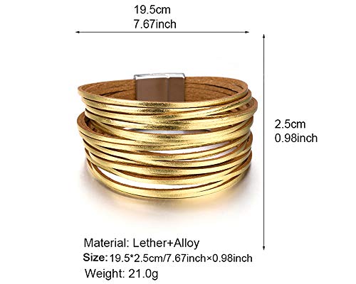 Fesciory Leather Wrap Bracelets for Women, Boho Leopard Multi-Layer Crystal Beads Cuff Bracelet Jewelry - color: B14:Short Gold1
