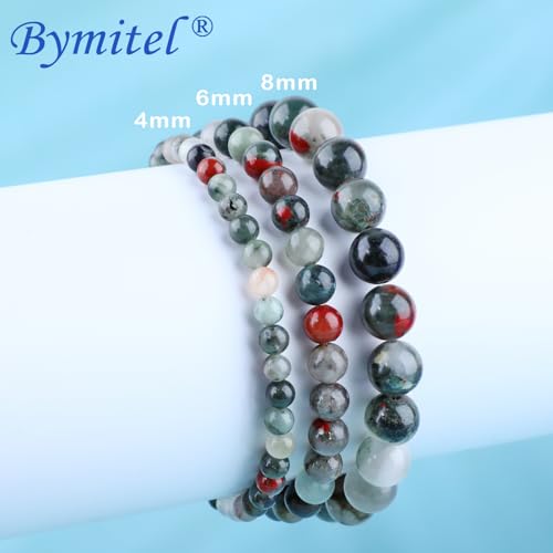 Bymitel Handmade Reiki Gemstone Stretch Bracelet, 4/6/8mm Natural Beauty & Spiritual Essence, Crystal Healing for Unisex Adults - color: African Bloodstone( Stone of Vitality and Courage ), size: 8mm