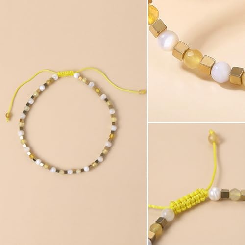 Natural Stone Adjustable Charming Bracelet for Women, 3mm Shell Gemstone Hematite Beads, Pull String Slider Metal Free Design Waterproof, Gift for Her Daily Wear