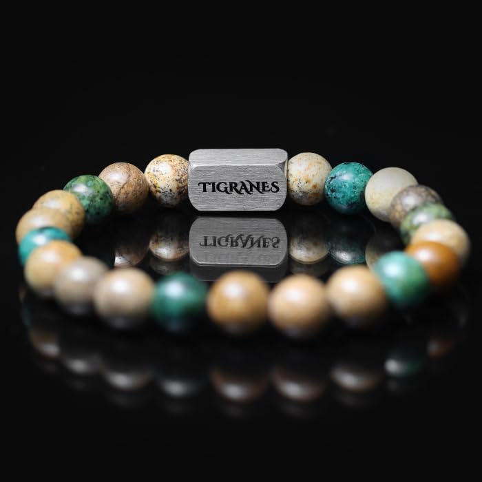 Tigranes Premium Natural Stone Bracelet Collection – Handmade Gemstone Jewelry in Luxury Branded Gift Box - style: Jasper & African Turquoise