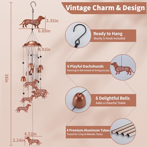 Wind Chimes for Outside, Metal Memorial Gifts for Women Mom, Unique Garden Decor, Sympathy Windchimes - size: Dachshund Dog