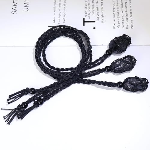 Natural unprocessed crystal raw stone hand woven rope adjustable necklace pendant for both men and women - color: C-3pcs Tourmaline