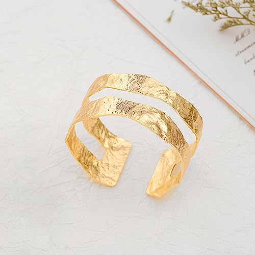 POTESSA 18K Gold Plated Cuff Bracelets Adjustable Dainty Bangle Handemade Jewelry for Women - style: Double-layer