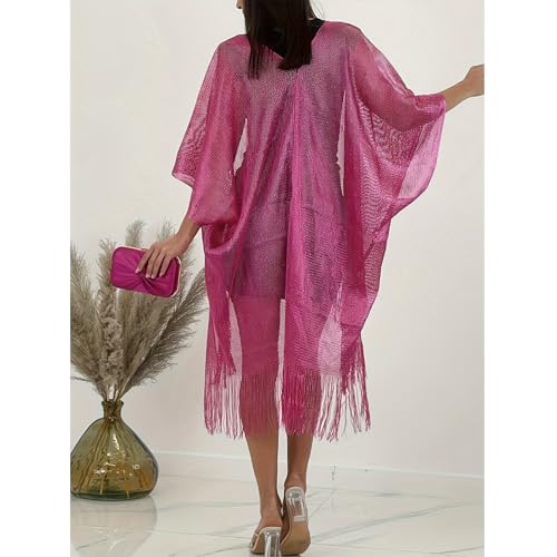 Sparkle Metallic Evening Shawls for Women formal Party Dresses Beach Travel Cardigan Shawl Wrap for Swimsuit - color: N-rose Red