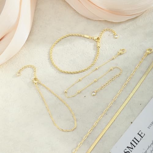BERISO Gold Bracelets for Women, Elegant Adjustable 14K Gold Plated Bracelet for Women, Trendy Minimalist Dainty Gold Bracelet for Everyday Wear - style: 5layer B0047-GD