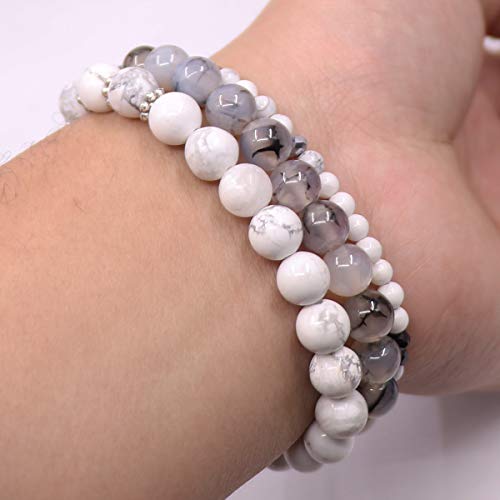 Tree of Life Yoga Healing Stone Bracelets,Multilayer Lotus Chakra Stone Reiki Bracelet Sets,Anxiety Crystal Natural Stone,for Women Stress Relief - style: White Turquoise + Dragon Pattern Stone