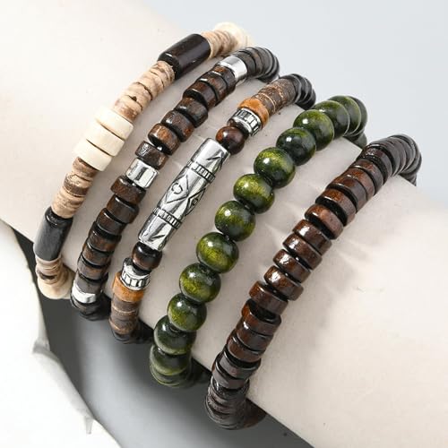 Long tiantian Beaded Bracelets for Men Wooden Bead Bracelets Stackable Layered Stretch Bracelet Trendy Wooden Jewelry Gift for Men - color: F-Bead Bracelets