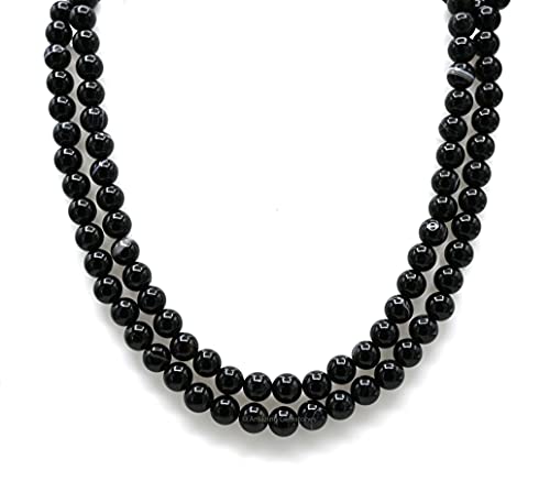 Amazing Gemstone Japa Mala 108 Prayer Beads Necklace and Wrist Mala Bracelet for Meditation - color: Black Banded Agate, size: Without Knots