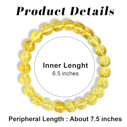 MAIBAOTA Healing Crystal Bracelet for Women Men, 8/4 mm Natural Stone Beaded Bracelets, Jewelry Birthday Gifts, Round Gemstones Stretch Bracelets - color: Yellow-Citrine, size: 8 mm