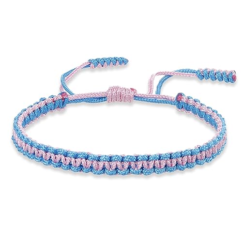 COLORFUL BLING Tibetan Buddhist Bracelets for Women Men Handmade Braided Rope String Lucky Protection Wristbands Prayer Family Couple Jewelry - color: blue pink dark