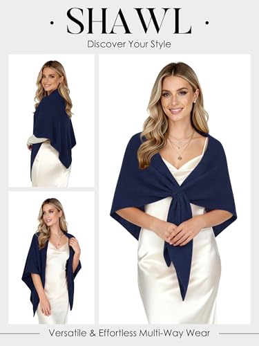 Shawl Wraps for Women Soft Lightweight Wool Blend Knit Triangle Scarf Cardigan Cape Topper for Spring Fall Winter - color: Navy