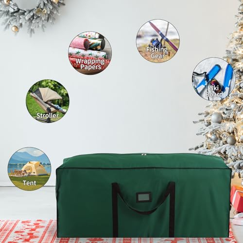 Large Christmas Tree Storage Bag 7.5 ft, 600D Oxford Fabric Heavy Duty Christmas Tree Container, Waterproof Xmas Artificial Tree Storage Box with Reinforced Handles and Dual Zippers, Green