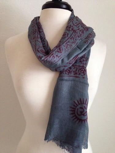 Karma Handicrafts Om Meditation Yoga Harye Ram Prayer Scarf Cotton Scarves Nepal - color: Grey