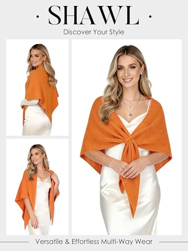 Shawl Wraps for Women Soft Lightweight Wool Blend Knit Triangle Scarf Cardigan Cape Topper for Spring Fall Winter - color: Orange