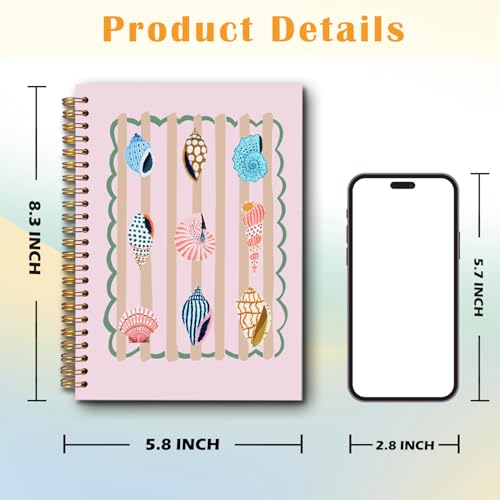 JINYO Beige Striped Beach Notebook, Pink Ocean Seashell Conch Journal, Coastal Beachy Nautical Journal, Beach Supplies for Women, Cute Ocean Spiral Notebooks 5.5x8.3 Inch(pink) - color: white Pink Seashell Notebook