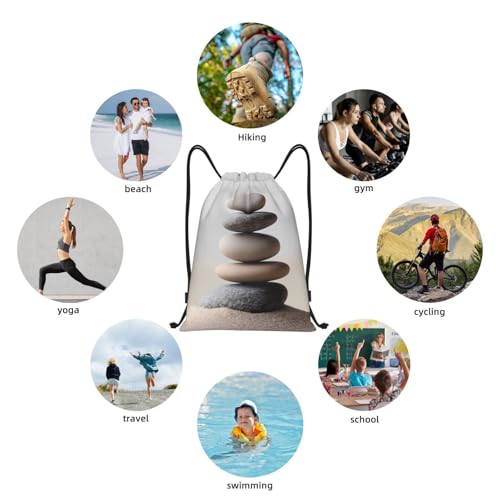 Meditation Stone Drawstring Backpack, Lightweight And Suitable For Fitness, Sports,With Shoulder Straps - size: Medium