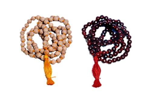 Mala Pack of 2 Rose Wood Mala and Tulsi Mala Beads 108 + 1 | Buddhist Prayer Beads Mala for Jaap and Unique rudraksha mala| knotted prayer beads & Meditation Beads