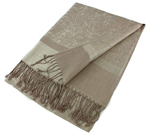 PASKMLNA Paisley Jacquard Pashmina Shawl Wrap Scarf Stole - color: Beige Taupe