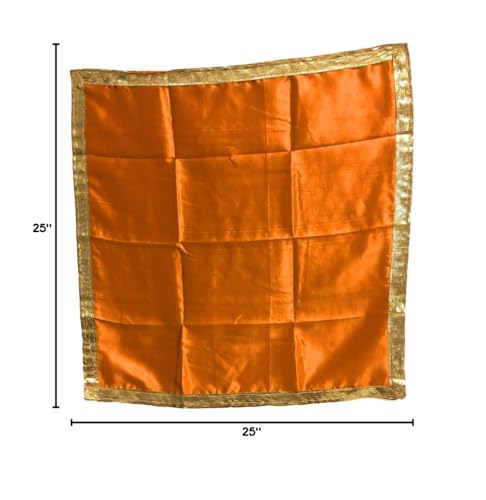 Indian Yoga Meditation Shimmer Sequin Silk Square Prayer Altar Cloth (25" x 25) (Orange Solid) - color: Orange Solid