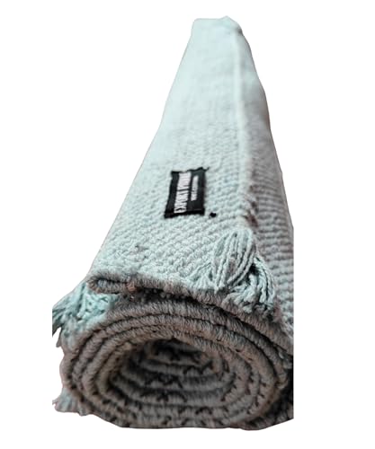 Indian Handmade100 % Organic Anti Skid Multi Colour Cotton Yoga Mat - Eco-Friendly Hand-Woven Rug - Non-Slip & Thick (24”x72”x5mm) for Hot yoga & Everyday Fitness at Home - Comfortable & Foldable Extra-Long Mat - color: Sky Blue