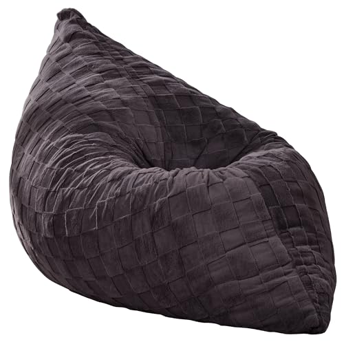 Hobestluk 3 in 1 Bean Bag Chair Giant Bean Bag Chairs for Adults with Plaid Cover Convertible Bean Bag Floor Cushion with Machine Washable Cover for Living Room (Plaid Dark Grey) - color: Jet Grey