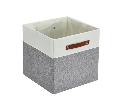 DECOMOMO Storage Basket with Lid, Storage Cubes with Handles, Fabric Box with Lid (Grey and White, 11” / 3 Pack)