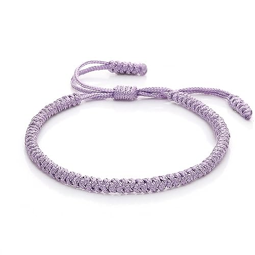 COLORFUL BLING Hand-Knitted Lucky String Bracelet Adjustable Tibetan Buddhist Prayer Yoga Mala Bracelets Kabbalah Protection Couple Jewelry - color: light purple