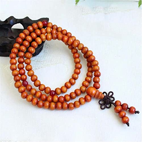 108 Mala Wooden Beads Bracelet Necklace Elastic Healing Wood Sandalwood Seed Buddhist Bracelet for Women Men Buddha Prayer Meditation Jewelry - color: I 1pc 8mm orange