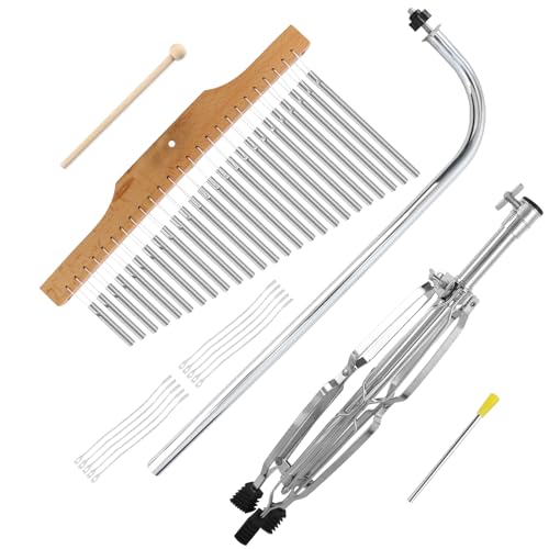 EASTROCK 25 Note Chimes Musical Instruments Percussion Instrument Single-row Chime Bar Chimes Percussion Height-Adjustable Stand Silver - color: 25note Silver