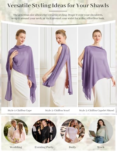Chiffon Cape Shawl Wrap Scarf 3 Ways to Wear Elegant Sheer Capelet for Evening Dresses Weddings Parties - color: Dark Purple