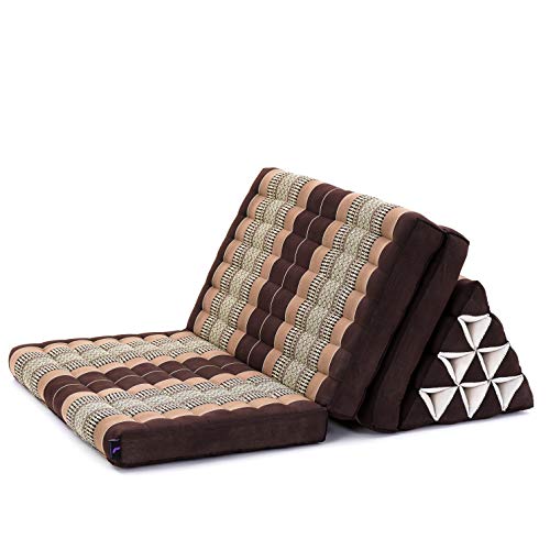 Leewadee 3-Fold Mat XXL with Triangle Cushion – Firm TV Pillow, Foldable Mattress with Cushion Made of Kapok, 67 x 31 inches, Brown - color: Sf10 - Brown, size: 3 seating segments XL