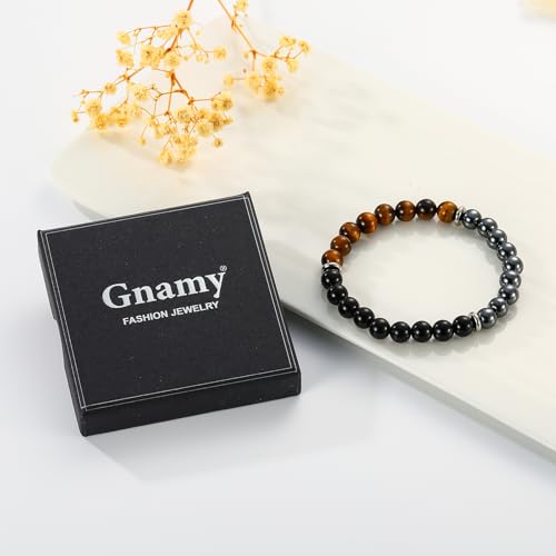 Gnamy Crystal Bracelet Gifts for Men Him- Triple Protection Hematite Black Obsidian Tiger Eye Gemstone Beaded Bracelets Birthday Healing Jewelry Gifts - style: Style 7