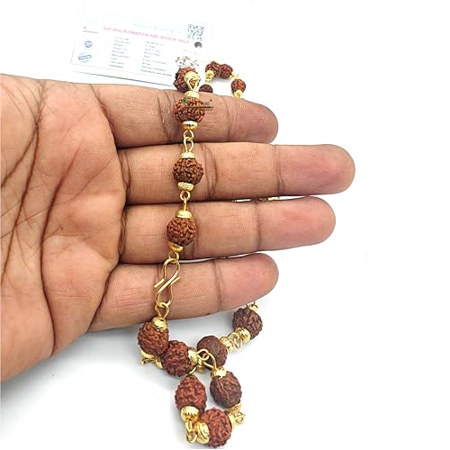 BRIJ HAAT Rudraksha Beads Mala, Golden Cap, Religious Prayer Necklace, Traditional Indian Jewelry - color: Brown