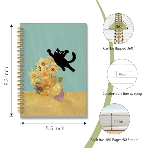 ROXMART Abstract Sunflower Black Cat Spiral Notebook, Cats Lover Gifts Journal, Black Cat Gifts for Women, Whimsical Floral Kitty Kitten Hardcover Notebook Journal, 5.5x8.3 Inch - color: Style08