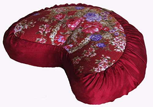 Meditation Cushion Crescent Buckwheat Zafu Pillow - Japanese Silk Pomegranate - color: Japanese Silk Pomegranate