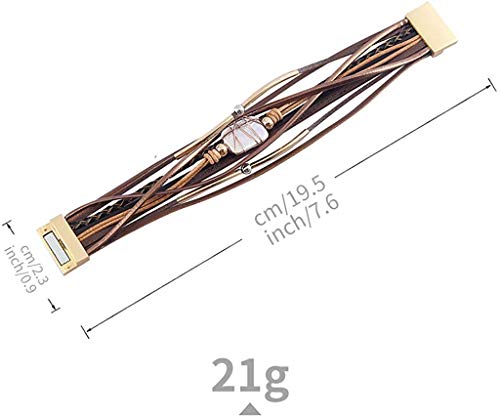 Fesciory Leather Wrap Bracelets for Women, Boho Leopard Multi-Layer Crystal Beads Cuff Bracelet Jewelry - color: Brown Leather(Pearl)
