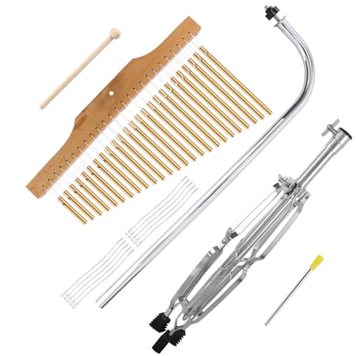 EASTROCK 25 Note Chimes Musical Instruments Percussion Instrument Single-row Chime Bar Chimes Percussion Height-Adjustable Stand Gold - color: 25note Gold