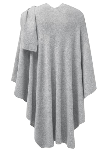 PULI Womens Large Cross Front Poncho Sweater Wrap Topper Knitted Elegant Shawls Cape for Fall Winter - color: 1-grey