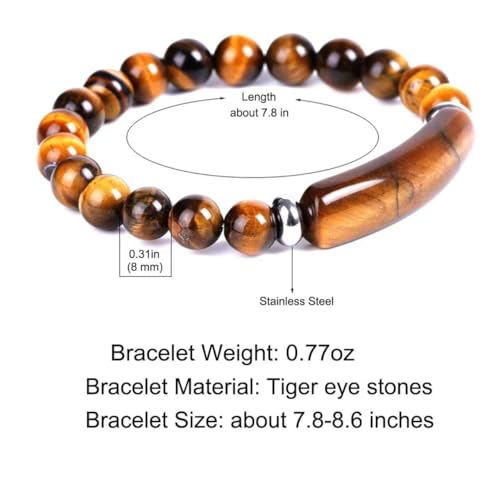 Kim Carrey Italian Tiger's Eye Mens Bracelet Stainless Steel Waterproof, Men's Bracelets Birthday Annivesary Gift for Him