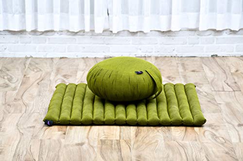 Leewadee Meditation Cushion Set – 1 Round Zafu Meditation Pillow and 1 Square Roll-Up Zabuton Meditation Mat, Pillows Bundle Filled with Kapok