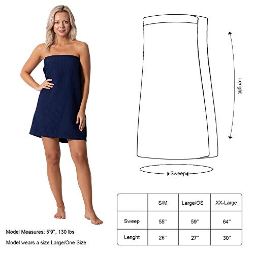Turkish Linen Women’s Waffle Spa Body Wrap with Adjustable Closure - color: Navy, size: XX-Large