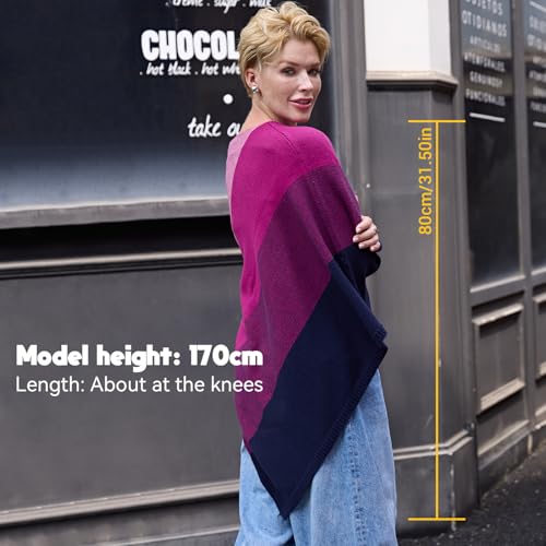 MissShorthair Knit Shawl Wraps for Women Boho Crochet Shawls Cape Open Front Cardigan - color: Purple Gradient Striped
