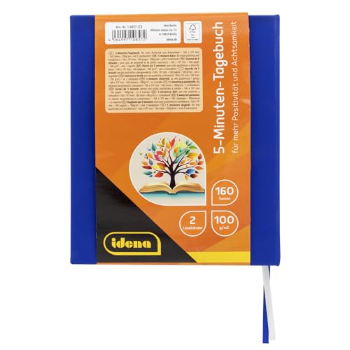 Idena 10857-5 Minute Diary in Blue, Gratitude Diary with 160 Pages, Mindfulness Diary Approx. 16 x 19.7 cm