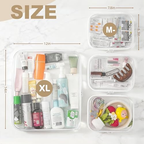 Clear Hard Shell Zipper Pouches, Clear Zipper Bags, Hard Case Pouches for Purse & Diaper Bag Organizer,and Travel Essentials (XXL+3M) - size: XXL+3M
