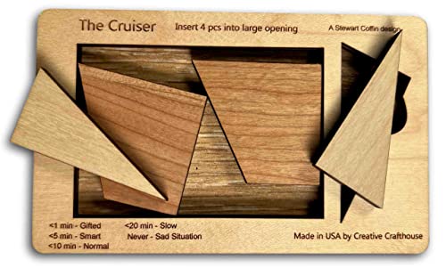 for Puzzle Lovers - The Cruiser - 4 Piece Wooden Brain Teaser - Hard to Buy for Gifts - Made in USA - style: The Cruiser