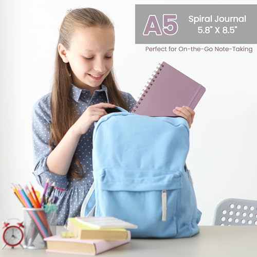 Lined Spiral Journal Notebook, A5 College Ruled Notebook for Journaling, Note-Taking, and Daily Planning, Durable Hardcover with an Elegant Design, Purple - color: Bloom